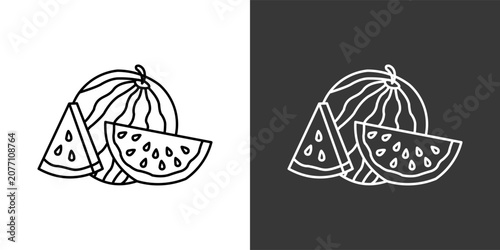 Slika na platnu Watermelon Black And White Icon Set Collection Pack Vector Illustration
