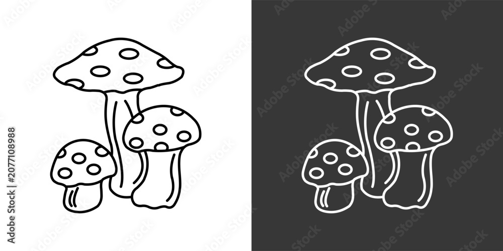 Naklejka premium Mushroom Black And White Icon Set Collection Pack Vector Illustration