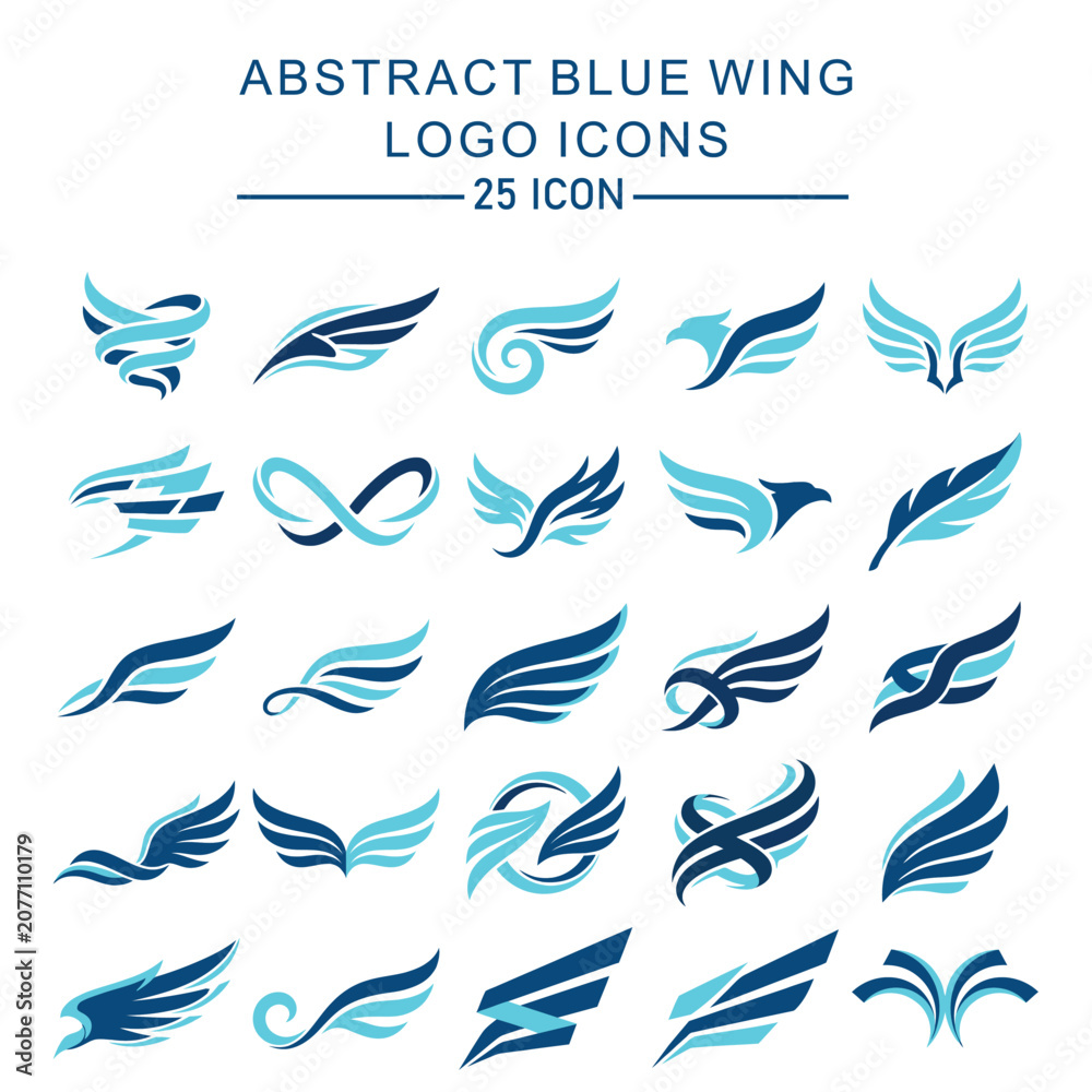 Obraz premium Comprehensive Set of 25 Unique Abstract Blue Wing Logo Icons