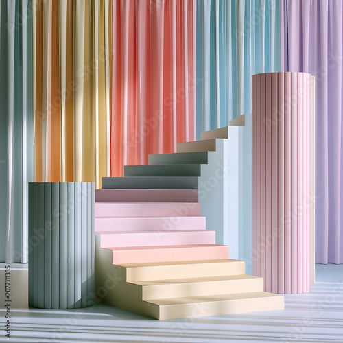 3D Render of Minimal Stairs Podium