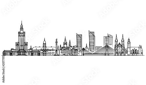 фотографія Modern Warsaw Poland Skyline Line Art Vector with Famous Landmarks and City Arch