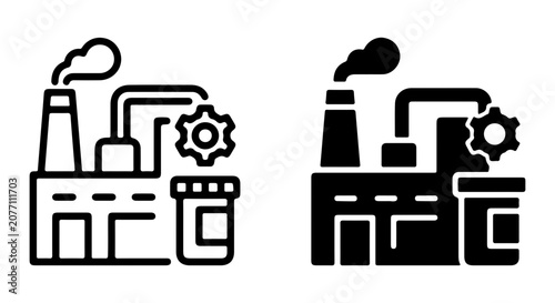 Industrial Factory Icons, Manufacturing Plant Vector Graphics, Production Facility Symbols, Clean Energy Concept
