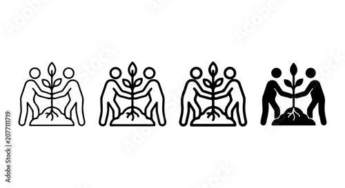 Teamwork Growth Icons, Partnership Seedling Vector Set, Collaboration Plant Vector Art