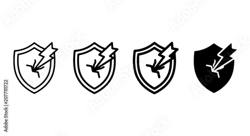 Shield Icons Set: Protection, Security, Safety, Shield with Lightning Bolt, Vector Graphics