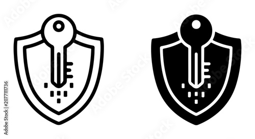 Security Shield with Key Icons, Protection and Access Symbols, Digital Safety and Privacy Concepts, Vector Set