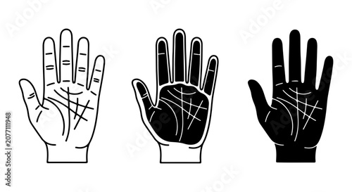 Obraz na plátně Palm Reading Icons, Hand Lines Vector Set, Fortune Telling Symbols, Divination A