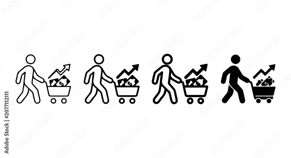 Fototapeta premium Business Growth Icons, Shopping Cart with Upward Arrows, Financial Progress, Customer Journey Vector Set