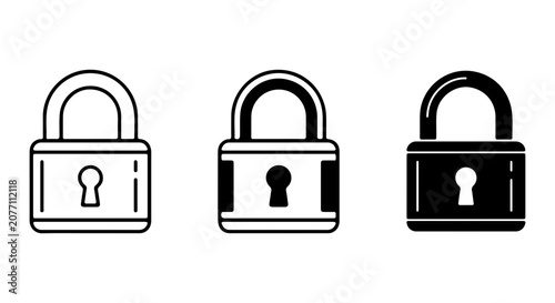 Schilderij op canvas Security Padlock Icons Set, Black and White Vector Graphics for Protection Conce