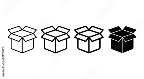 Open Cardboard Box Icons, Shipping Container Vector Set, Delivery Package Graphics, E-commerce Logistics Symbols