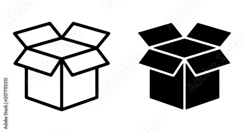 Open Cardboard Box Icons, Shipping Container Symbols, Delivery Package Graphics, Logistics and Storage Vector Set