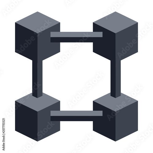 Blockchain technology concept with interconnected cubes forming a square network