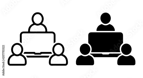 Teamwork Collaboration Icons, Remote Meeting Vector Graphics, Business People Network Symbols