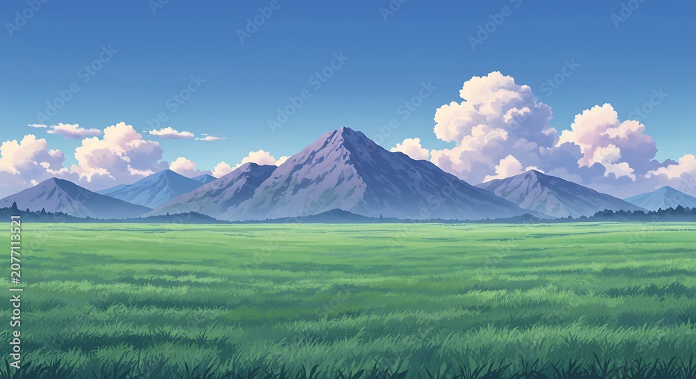 Fototapeta premium Serene Mountain Vista: Digital Painting