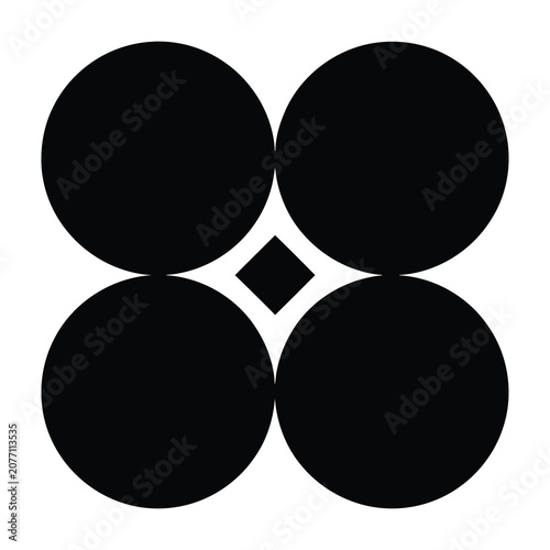 Black circles with diamond shape in middle on white background