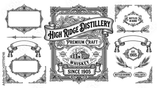 Vintage whiskey label design elements