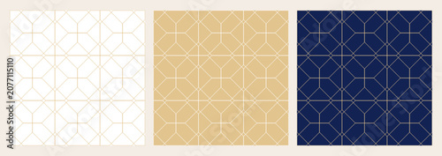 Luxury geometric octagon seamless pattern background with elegant gold lines vector set
