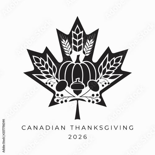 Canadian thanksgiving 2026 logo with maple leaf and harvest elements