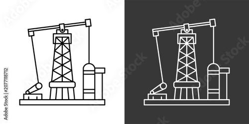 Pumpjack White And Black Icon Set Collection Pack Vector Illustration