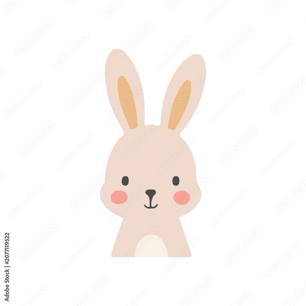 Fototapeta premium Cute little bunny rabbit portrait flat vector illustration for nursery decor