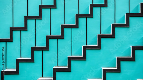 Abstract Geometric Staircase Pattern in Teal and Black Minimalist Style