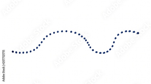 Hand-drawn blue dotted wavy line on white background. Whiteboard presentation asset for dynamic flow, trend chart, wave divider, connection, and creative layout.
