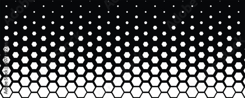 Foto Black and white inverted hexagon halftone pattern background