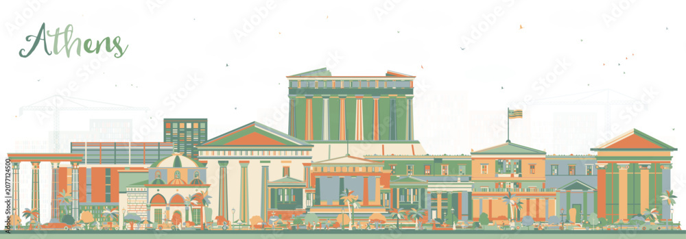 Fototapeta premium Athens Greece City Skyline with Color Buildings. Illustration. Business Travel and Tourism Concept with Historic and Modern Architecture. Athens Cityscape with Landmarks.