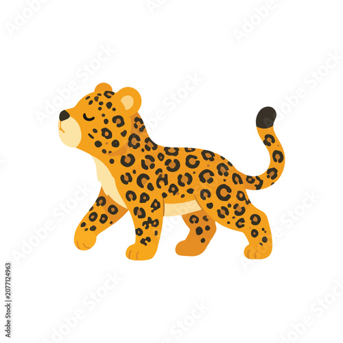 Canvas Print Cute little leopard cub walking active pose flat vector illustration for childre