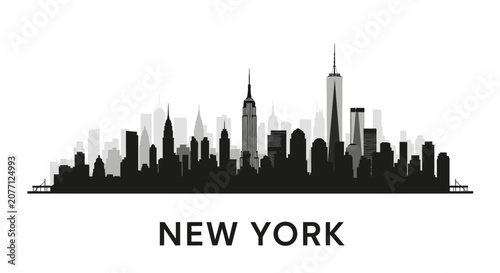 New York City Skyline Silhouette - Black and White Vector Illustration