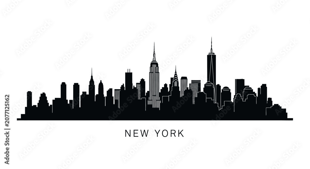 Obraz premium New York City Skyline Silhouette - Black and White Vector