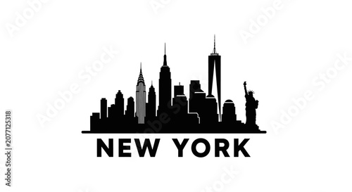 New York City Skyline Silhouette on White Background