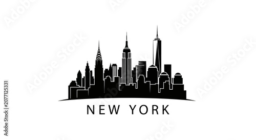 New York City Skyline Silhouette on white