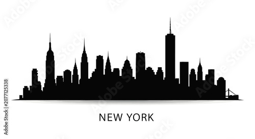 New York City Skyline Silhouette on White Background