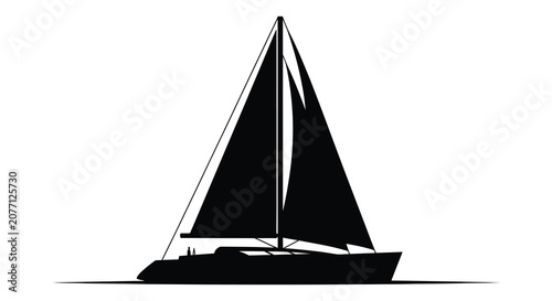 Tableau sur toile Sailing yacht silhouette on a white background silhouette