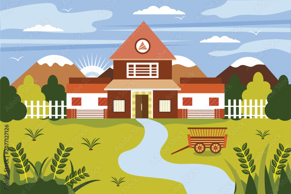 Naklejka premium Colorful Rural village landscape background