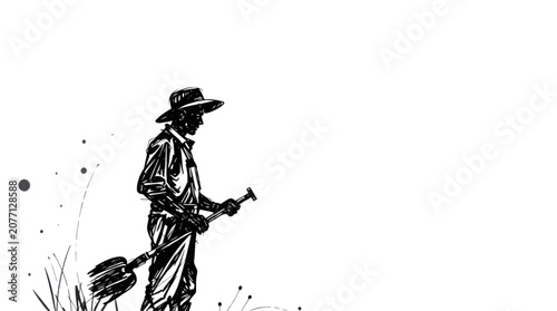 Canvastavla Farmer Working with a Shovel a Graphic Minimalist Illustration Depicting Hard Wo