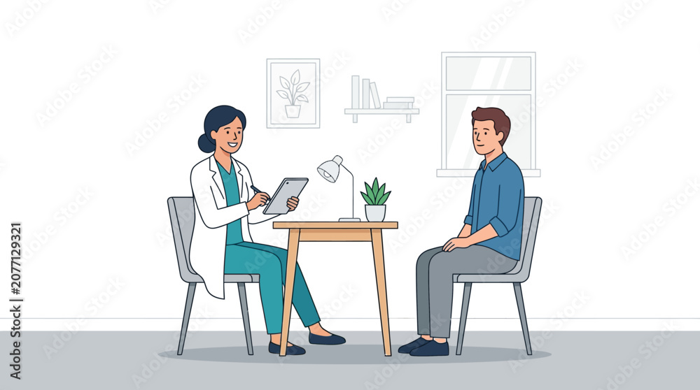 Fototapeta premium Medical Consultation: Doctor and Patient Illustration