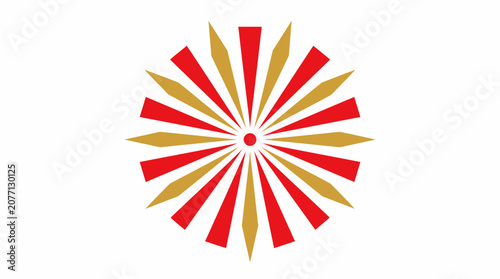 Abstract Geometric Sunburst Radial Pattern Featuring Red and Gold Spiky Rays in a Symmetrical Circular Design on White Background