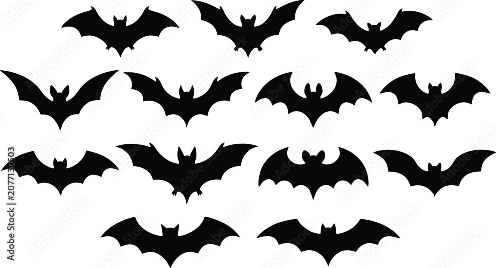 Fototapeta premium Collection of black bat silhouettes for halloween decorations