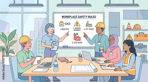 Workplace Safety Training: Team Meeting and Rules Presentation