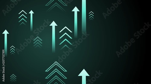 Abstract dark background with multiple upward-pointing glowing arrows suggesting growth animation