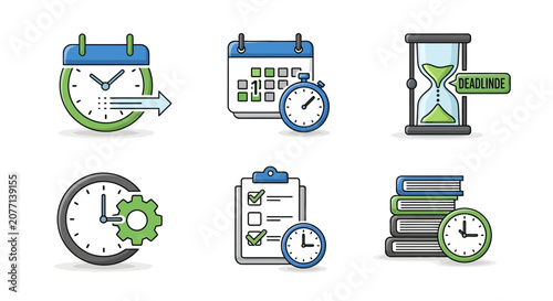 Fotografie Time Management and Productivity Icon Set with Deadlinde Text