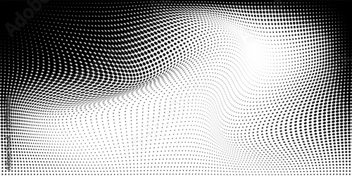 Abstract halftone gray dots gradient on white background, Curved twisted slanting design lines pattern or Rounded corner, Templates for business cards, brochures, posters, covers.