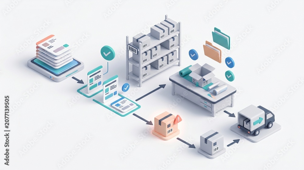 Fototapeta premium Holiday Order Fulfillment Workflow 3D Concept