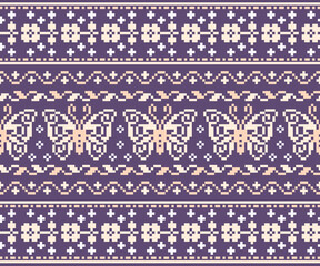 An all-over pattern featuring various butterfly motifs in soft tones and geometric shapes, designed for fabrics, clothing, backgrounds, and decorative use.