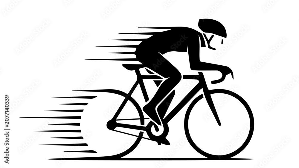 Fototapeta premium Cyclist Riding Bicycle Silhouette Minimalist Black and White Vector Illustration