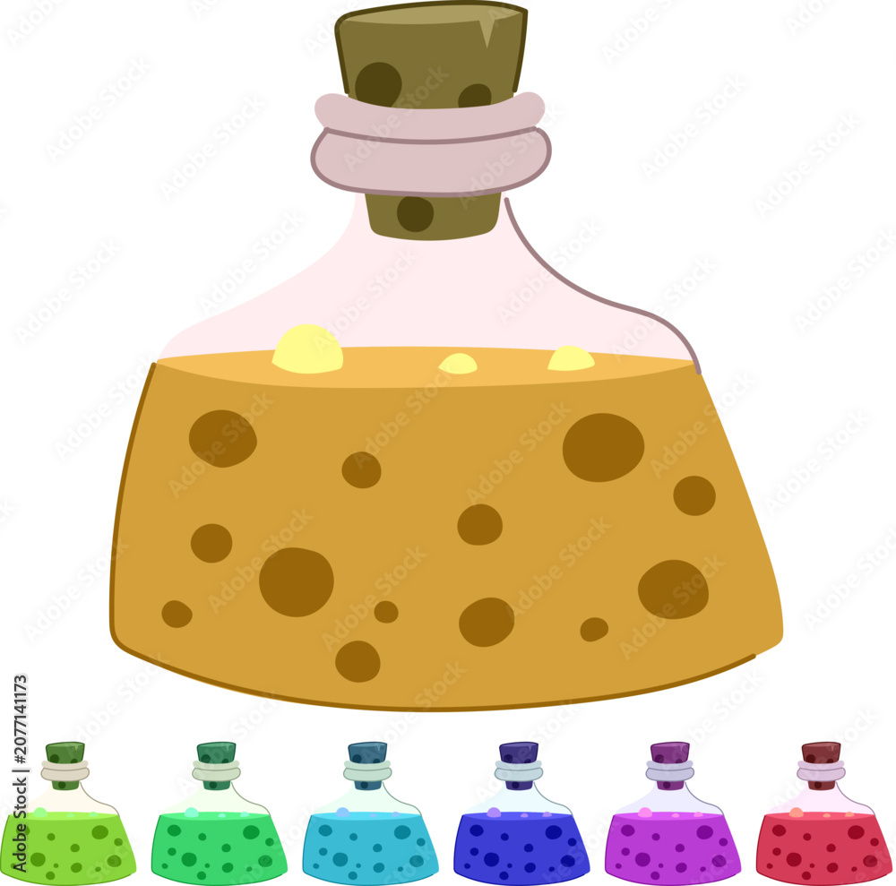 Obraz premium Drawing a graphic of a red liquid potion bottle containing a mysterious bubbling fluid, capped with a cork, conveying concepts of magic, alchemy, and fantasy
