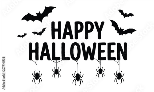Happy halloween silhouette bats spiders and festive typography for seasonal designs