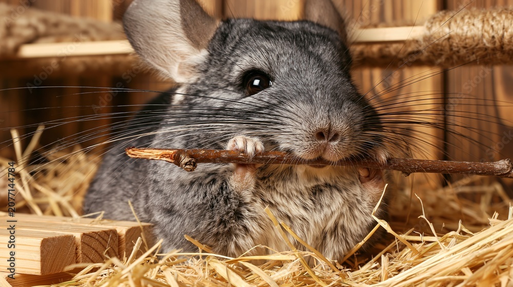 Fototapeta premium Adorable Chinchilla Enjoying a Snack Moment