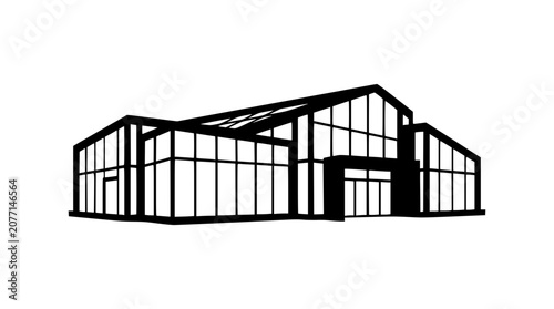 Modern greenhouse or conservatory building silhouette vector illustration